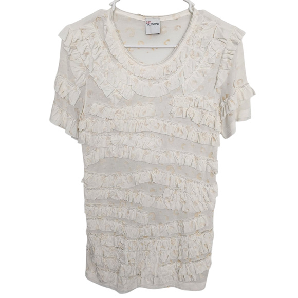 Red Valentino Modal Ruffled Top Cream M Designer - Picture 1 of 9